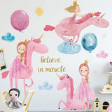 NNEKGE Little Girl and Her Best Friend Unicorn Wall Sticker
