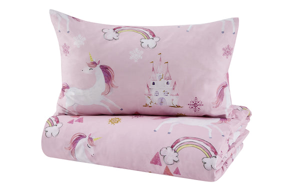 NNEKG Unicorn Kingdom Kids Quilt Cover Set (Pink Single)