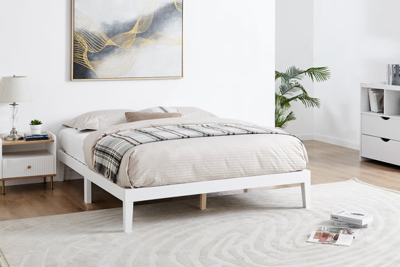 NNEKGE William Wood Bed Frame (Queen White)