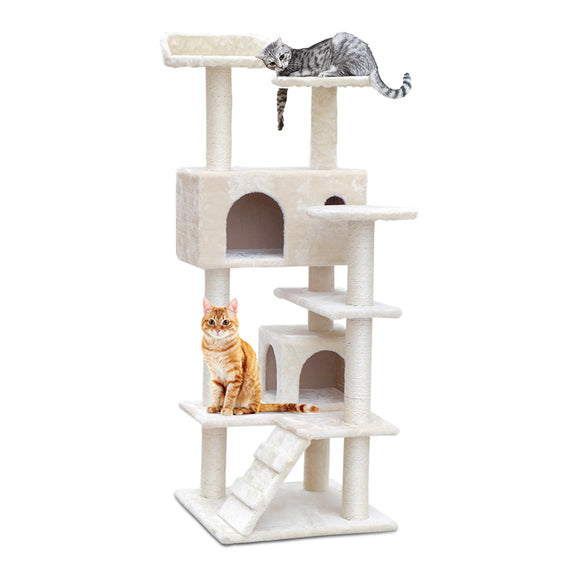 NNEDSZ Cat Tree 134cm Trees Scratching Post Scratcher Tower Condo House Furniture Wood Beige
