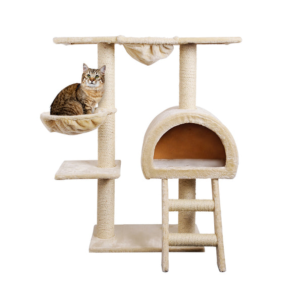 NNEDSZ Cat Tree 100cm Trees Scratching Post Scratcher Tower Condo House Furniture Wood Beige