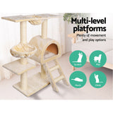 NNEDSZ Cat Tree 100cm Trees Scratching Post Scratcher Tower Condo House Furniture Wood Beige