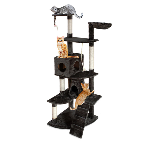 NNEDSZi.Pet Cat Tree 193cm Trees Scratching Post Scratcher Tower Condo House Furniture Wood