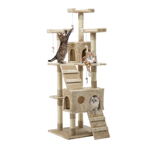 NNEDSZ Cat Tree 180cm Trees Scratching Post Scratcher Tower Condo House Furniture Wood Beige