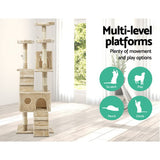 NNEDSZ Cat Tree 180cm Trees Scratching Post Scratcher Tower Condo House Furniture Wood Beige