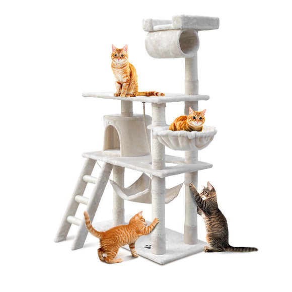 NNEDSZ Cat Tree 141cm Trees Scratching Post Scratcher Tower Condo House Furniture Wood Beige