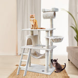 NNEDSZ Cat Tree 141cm Trees Scratching Post Scratcher Tower Condo House Furniture Wood Beige