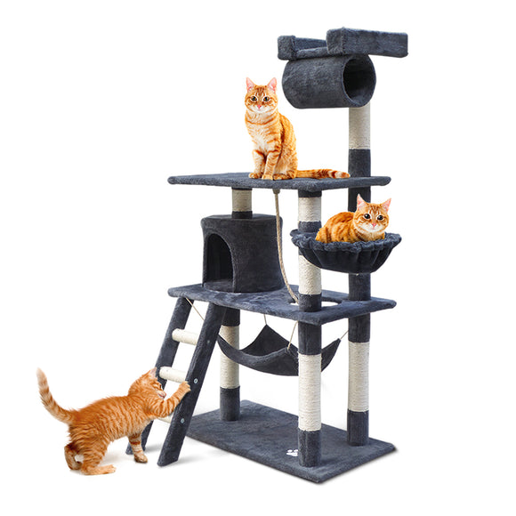 NNEDSZ Cat Tree 141cm Trees Scratching Post Scratcher Tower Condo House Furniture Wood