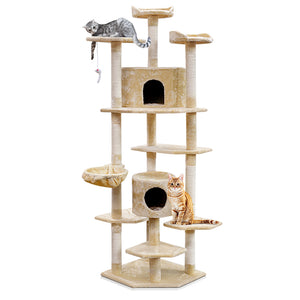 NNEDSZ Cat Tree 203cm Trees Scratching Post Scratcher Tower Condo House Furniture Wood Beige