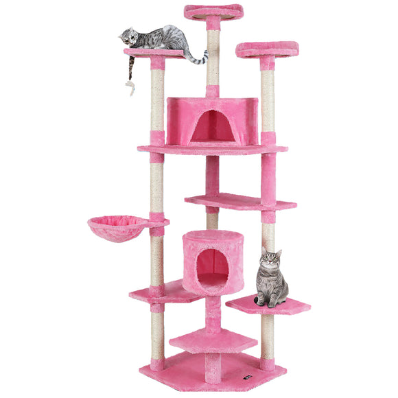NNEDSZ Cat Tree 203cm Trees Scratching Post Scratcher Tower Condo House Furniture Wood Pink