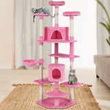 NNEDSZ Cat Tree 203cm Trees Scratching Post Scratcher Tower Condo House Furniture Wood Pink