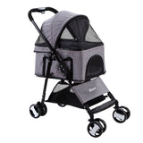 NNEDSZ Pet Stroller Dog Carrier Foldable Pram 3 IN 1 Middle Size Grey