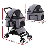 NNEDSZ Pet Stroller Dog Carrier Foldable Pram 3 IN 1 Middle Size Grey