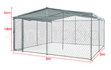 NNEMB 3x3m Outdoor Chain Wire Dog Enclosure Kennel with Shade Cover for Dog-Puppy Silver