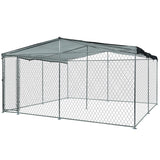 NNEMB 4x4m Outdoor Chain Wire Dog Enclosure Kennel with Black Shade Cover