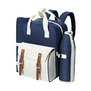 NNEDSZ Picnic Basket Backpack Set Cooler Bag 4 Person Outdoor Liquor Blue