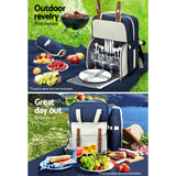 NNEDSZ Picnic Basket Backpack Set Cooler Bag 4 Person Outdoor Liquor Blue