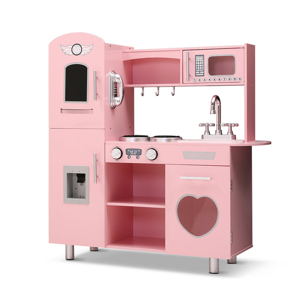 NNEDSZ Kids Kitchen Set Pretend Play Food Sets Childrens Utensils Wooden Toy Pink