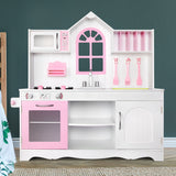 NNEDSZ Kids Wooden Kitchen Play Set - White & Pink