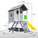 NNEMB Wooden Tower Cubby House with Slide-Sandpit-Climbing Wall-Noughts & Crosses