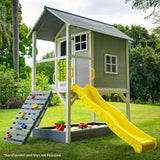 NNEMB Wooden Tower Cubby House with Slide-Sandpit-Climbing Wall-Noughts & Crosses