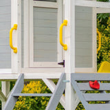 NNEMB Wooden Tower Cubby House with Slide-Sandpit-Climbing Wall-Noughts & Crosses