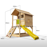 NNEMB Wooden Tower Cubby House with Slide-Sandpit-Climbing Wall-Noughts & Crosses-Natural Colour