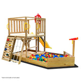 NNEMB Boat-Shaped Wooden Sand Pit Tower with Slide and Climbing Wall