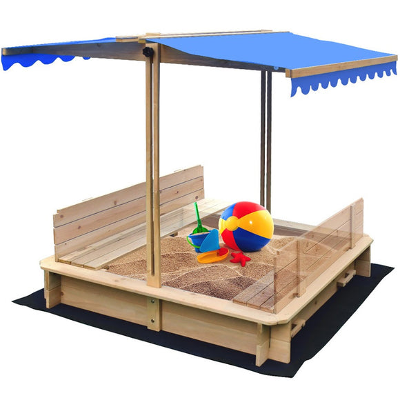 NNEMB Wooden Sand Pit with Canopy Cover-with Removable Sandpit Seats