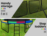NNEMB 10ft Round Kids Trampoline with Curved Pole Design-Basketball Set and Sprinkler Accessory-Black and Multi-Colour
