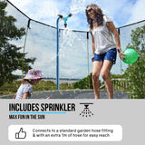 NNEMB 14ft Round Kids Trampoline with Curved Pole Design-Basketball Set and Sprinkler Accessory-Black and Orange