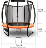 NNEMB 8ft Round Kids Trampoline with Curved Pole Design and Sprinkler Accessory-Black and Orange