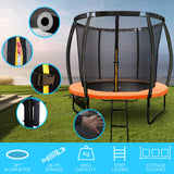 NNEMB 8ft Round Kids Trampoline with Curved Pole Design and Sprinkler Accessory-Black and Orange