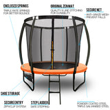 NNEMB 8ft Round Kids Trampoline with Curved Pole Design and Sprinkler Accessory-Black and Orange