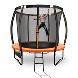 NNEMB 8ft Round Kids Trampoline with Curved Pole Design and Sprinkler Accessory-Black and Orange