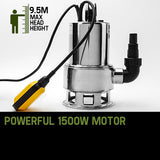 NNEMB 1500W Submersible Dirty Water Pump Bore Tank Well Steel Automatic Clean