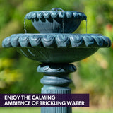 NNEMB Solar Powered Water Feature Fountain Bird Bath with Lighting Dark Grey