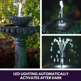 NNEMB Solar Powered Water Feature Fountain Bird Bath with Lighting Dark Grey