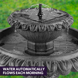 NNEMB Solar Powered Water Feature Fountain Bird Bath with Lighting Light Grey