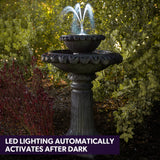 NNEMB Solar Powered Water Feature Fountain Bird Bath with Lighting Light Grey