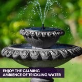 NNEMB Solar Powered Water Feature Fountain Bird Bath with Lighting Light Grey