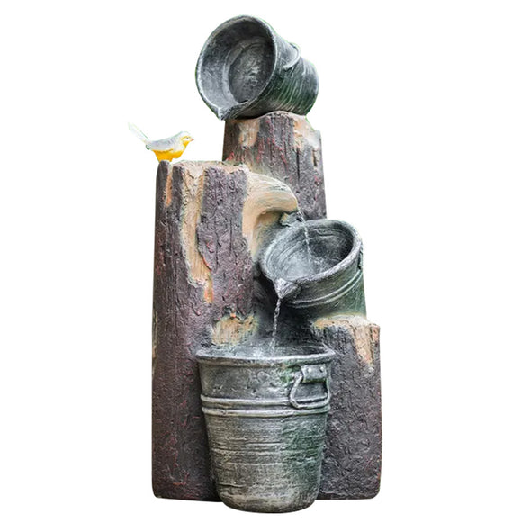 NNEMB Solar Powered Water Feature Fountain with Buckets Bird LED Lights