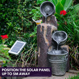 NNEMB Solar Powered Water Feature Fountain with Buckets Bird LED Lights