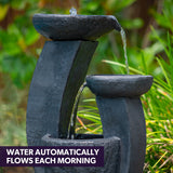 NNEMB Solar Powered Water Feature Fountain Bird Bath with LED Lights-Charcoal