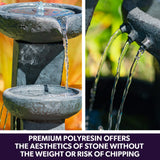 NNEMB Solar Powered Water Feature Fountain Bird Bath with LED Lights-Charcoal
