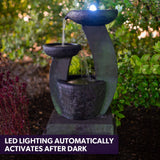 NNEMB Solar Powered Water Feature Fountain Bird Bath with LED Lights-Charcoal