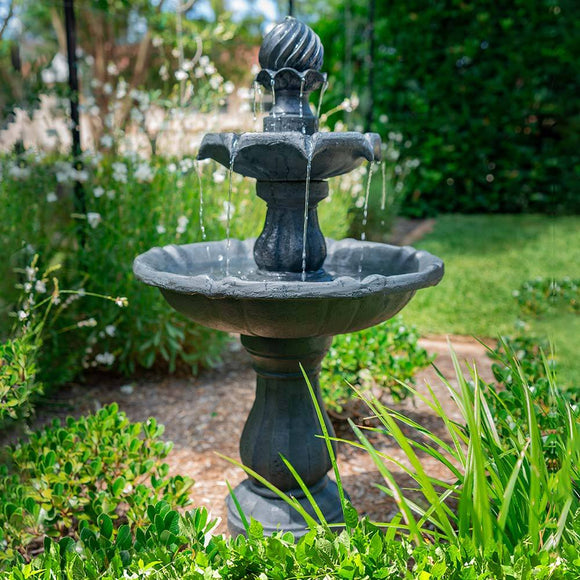 NNEMB 3 Tier Solar Powered Water Feature Fountain Bird Bath-Dark Grey