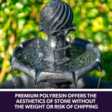 NNEMB 3 Tier Solar Powered Water Feature Fountain Bird Bath-Dark Grey