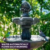NNEMB 3 Tier Solar Powered Water Feature Fountain Bird Bath-Dark Grey
