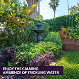 NNEMB 3 Tier Solar Powered Water Feature Fountain Bird Bath-Dark Grey